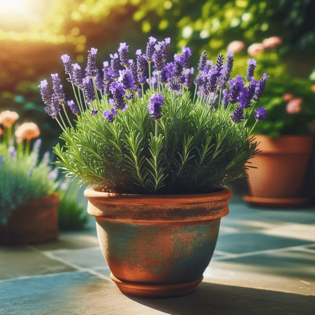 Flowering lavender in container