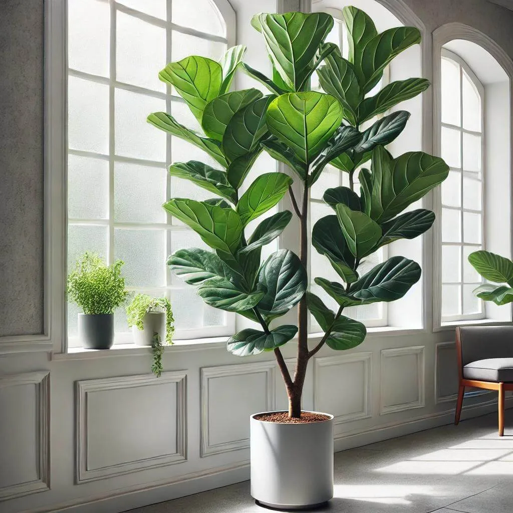South African Houseplant Fiddle_Leaf_Fig in a pot indoors, a houseplant in a pot. a good south african houseplant