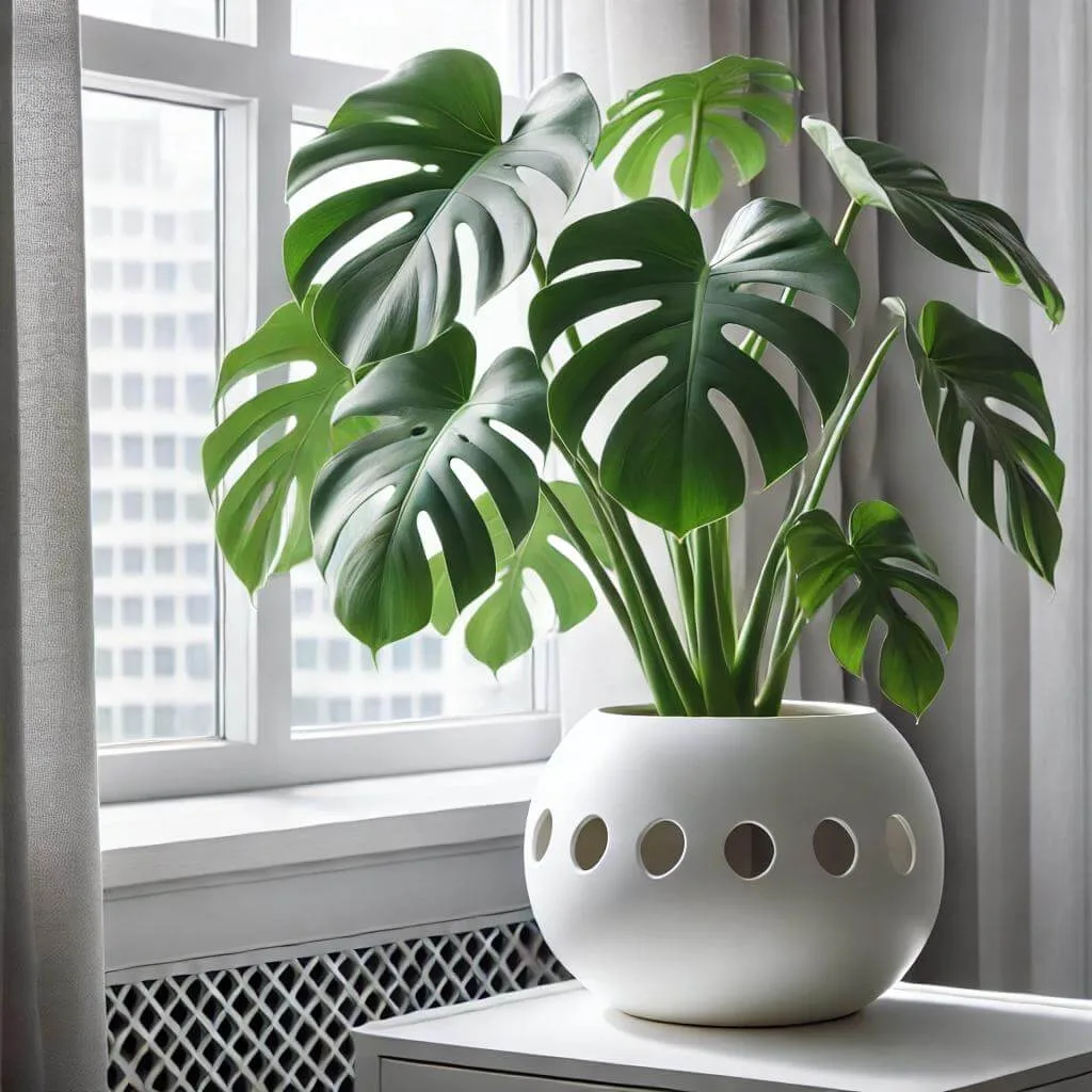 South African Houseplant Monstera in a pot indoors, a houseplant in a pot. a good south african houseplant
