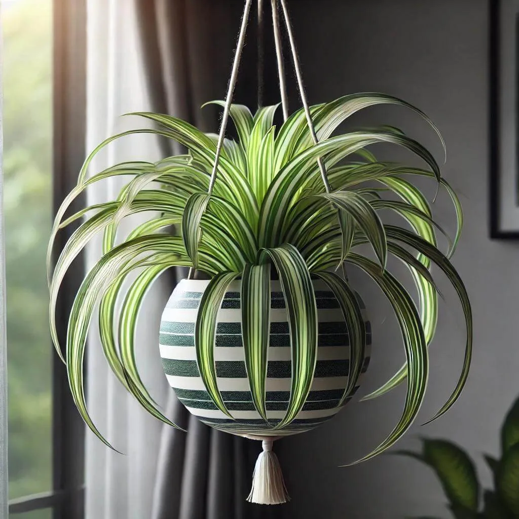 South African Houseplant Spider_Plant in a pot indoors, a houseplant in a pot. a good south african houseplant